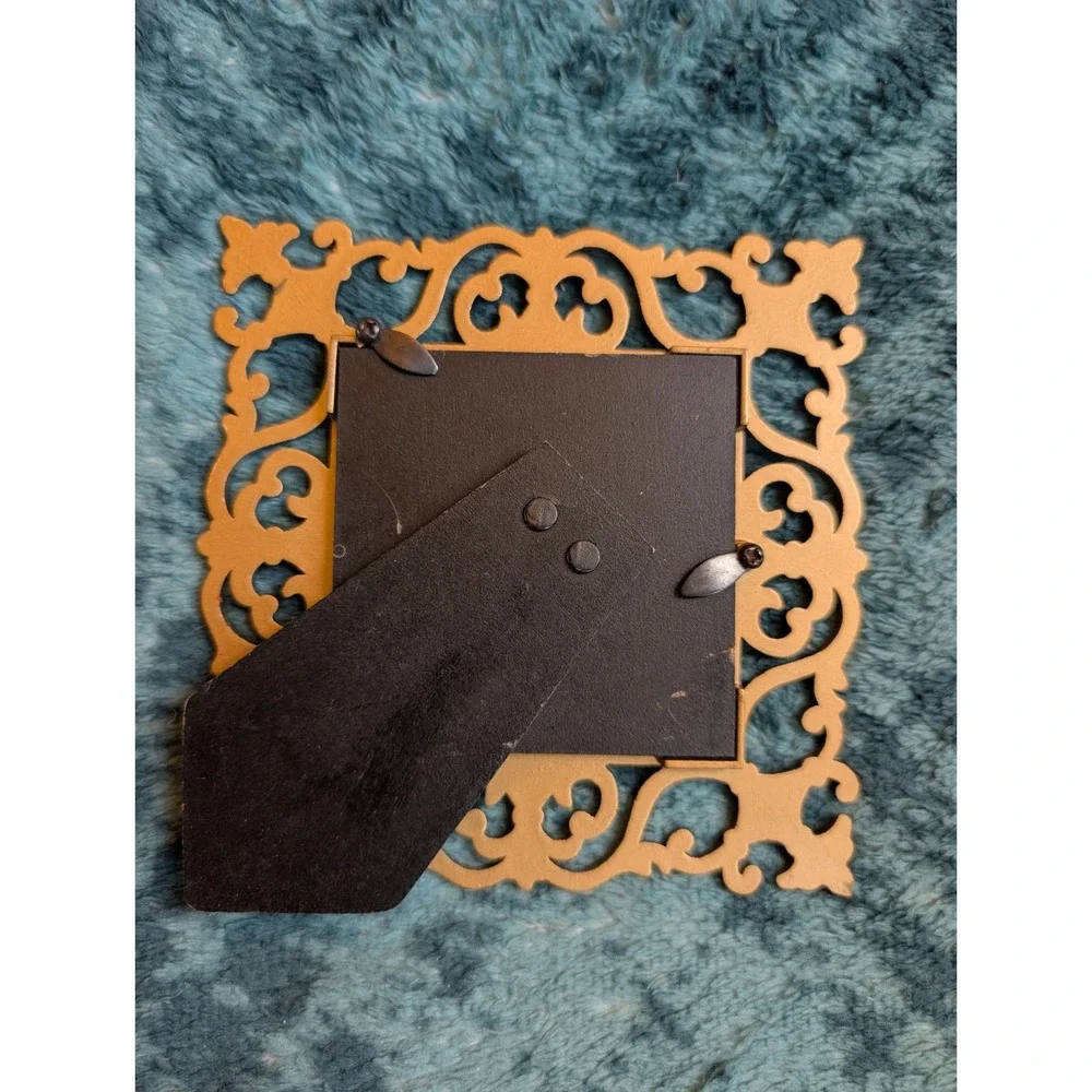 VTG 90s Ornate Gold Filigree Mini Pic Frame Blue Enamel Crystal Baroque Revival